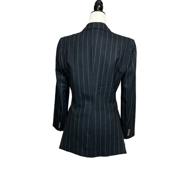 DOLCE & Gabbana Virgin Wool Pinstripe Blazer in Navy Blue w/Leopard Print Lining - Picture 4 of 15